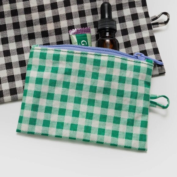 NWOT Baggu Flat Pouch Small - Green Gingham - Picture 2 of 4